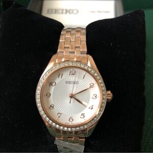 Seiko SUR396 Essentials Gemmed Rose Gold Stainless Steel Women's Watch